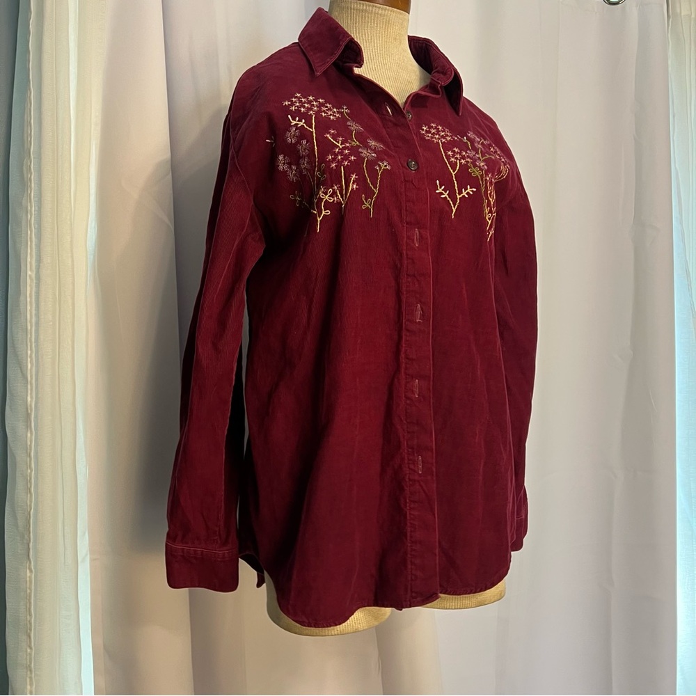 Bon Worth Classics Vtg Women’s Wine/Red Collared Long Sleeve Corduroy Button Up